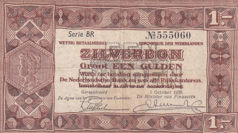 Netherlands, 1 Gulden, 1938, VF(+), p61a
Serial Number: BR 555060
Estimate: 10...