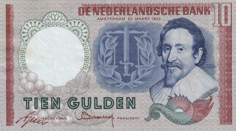 Netherlands, 10 Gulden, 1953, AUNC, p85
Serial Number: 6 V WO10409
Estimate: 5...