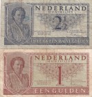 Netherlands, 1 - 2 1/2 Gulden, 1949, FINE, p72; p73, (Total 2 banknotes)
Portrait Queen Wilhelmina
Serial Number: 5SR 020958, 1RJ 039825
Estimate: ...