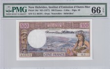 New Hebrides, 100 Francs, 1977, UNC, p18d
PMG 66 EPQ
Serial Number: 0.1 66191
Estimate: 60-120