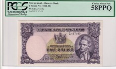New Zealand, 1 Pound, 1940-1955, AUNC, p159a
PCGS 58 PPQ
Serial Number: C/48 447940
Estimate: 125-250