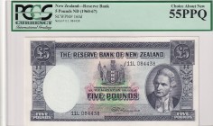 New Zealand, 5 Pounds, 1960-67, AUNC, p160d
PCGS 55 PPQ
Serial Number: 11L 084438
Estimate: 125-250