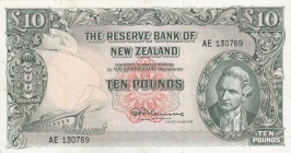 New Zealand, 10 Pounds, 1960/1967, XF(+), p161d
Serial Number: AE 130769
Estimate: 150-300