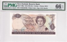 New Zealand, 1 Dollar, 1981-85, UNC, p169a
PMG 66 EPQ . Queen Elizabeth II portrait
Serial Number: AGS 122382
Estimate: 20-40