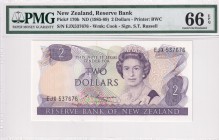 New Zealand, 2 Dollars, 1985-1989, UNC, p170b
PMG 66 EPQ
Queen Elizabeth II. Potrait
Serial Number: EJX 537676
Estimate: 50-100