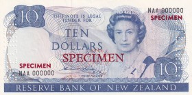New Zealand, 10 Dollars, 1981, UNC, p172as, SPECIMEN
Queen Elizabeth II. Potrait
Serial Number: 000000
Estimate: 325-650