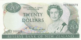 New Zealand, 20 Dollars, 1985, UNC, p173b, "TCT" first prefix and Low serial number
Queen Elizabeth II portrait
Serial Number: TCT 000579
Estimate:...