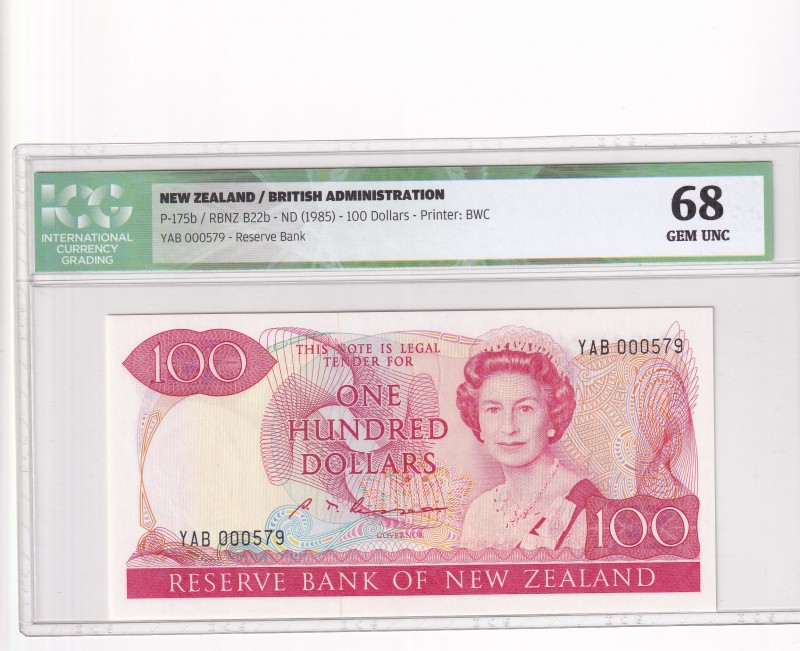 New Zealand, 100 Dollars, 1985, UNC, p175b
İCG 68
Low Serial Number
Serial Nu...