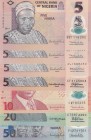 Nigeria, 5-5-5-5-10-20-50 Naira, 2010/2015, UNC, (Total 7 banknotes)
Polymer plastics banknote
Estimate: 10-20