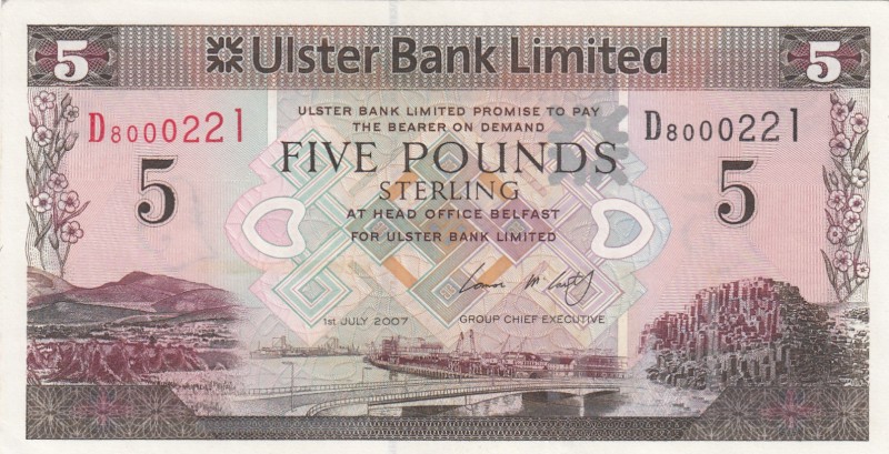 Northern Ireland, 5 Pounds, 2007, UNC, p340a
Serial Number: D8000221
Estimate:...