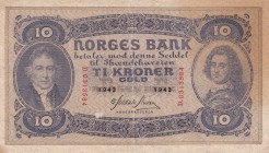Norway, 10 Kroner, 1943, AUNC, p8c
Serial Number: D0313584
Estimate: 35-70
