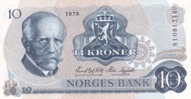 Norway, 10 Kroner, 1978, UNC, p36c
There is a fracture in the lower right corner.
Serial Number: BI0813440
Estimate: 10-20
