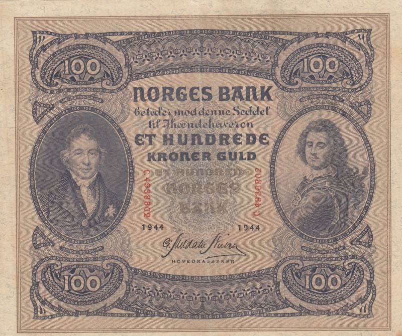 Norway, 100 Kroner, 1944, AUNC, p10c
Serial Number: c 4938802
Estimate: 150-30...