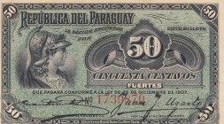 Paraguay, 50 Centavos, 1907, AUNC(-), p115a
Serial Number: 1739870
Estimate: 50-100