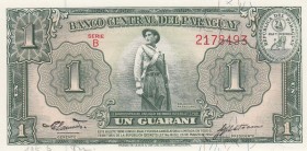 Paraguay, 1 Guarani, 1952, UNC, p185b
Serial Number: B 2178493
Estimate: 10-20