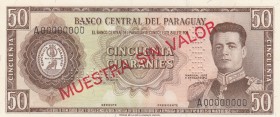 Paraguay, 50 Guaranies, 1952, UNC, p197s, SPECIMEN
Serial Number: A000000
Estimate: 150-300
