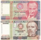 Peru, 50.000-100.000 Intis, 1988/1989, UNC, p142; p145, (Total 2 banknotes)
Serial Number: A5316876K, A4699224I
Estimate: 10-20