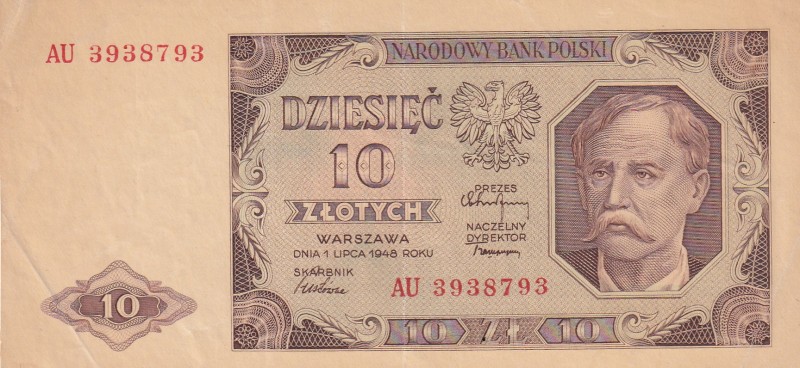 Poland, 10 Zlotych, 1948, XF(+), p136
Serial Number: AU 3938793
Estimate: 80-1...