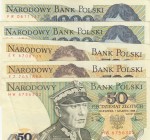 Poland, 50-500-500-1.000-1.000 Zlotych, 1982/1988, (Total 5 banknotes)
In different condition between VF and XF
Estimate: 10-20