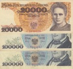 Poland, 20.000-100.000-100.000 Zlotych, 1989/1990, p152; p154, (Total 3 banknotes)
20.000 Zlotych, 1989, p152a, XF; 100.000 Zlotych(2), 1990, p154a, ...