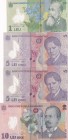 Romania, 1-5-5-10 Leu, 2005, VF, p117; p118; p119, (Total 4 banknotes)
Polymer plastics banknote
Serial Number: 080D7010243, 063A4475492, 065B366793...