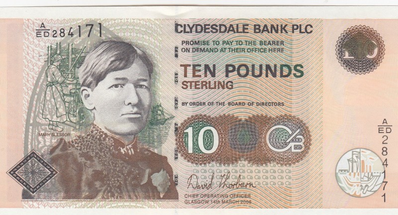 Scotland, 10 Pounds, 2006, UNC, p226f
Commemorative banknote
Clydesdale Bank
...