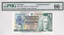 Scotland, 1 Pound, 1992, UNC, p356a
PMG 66 EPQ, Commemorative banknot
Serial Number: EC154398
Estimate: 20-40