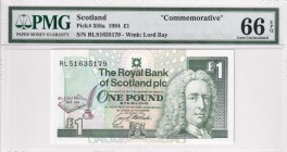 Scotland, 1 Pound, 1994, UNC, p358a
PMG 66 EPQ, Commemorative banknot
Serial Number: RLS1635179
Estimate: 70-140