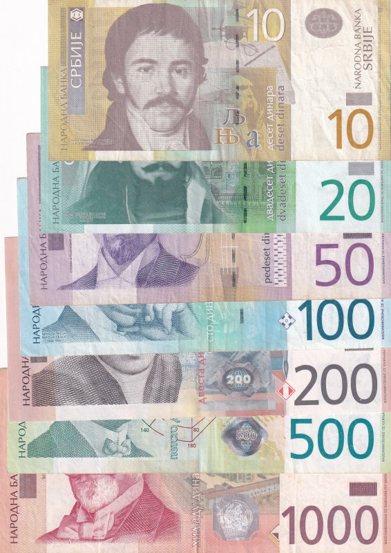 Serbia, 10-20-50-100-200-500-1.000 Dinara, (Total 7 banknotes)
10 Dinara, 2013,...