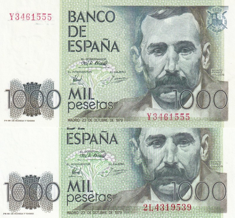 Spain, 1.000 Pesetas, 1979, UNC, p158, (Total 2 banknotes)
Serial Number: Y3461...