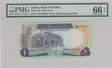 Sudan, 1 Pound, 1971/1978, UNC, p13b
PMG 66 EPQ
Serial Number: C/135 235129
Estimate: 25-50