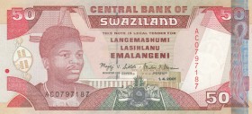 Swaziland, 50 Emalangeni, 2001, UNC, p31a
Serial Number: AC0797187
Estimate: 10-20