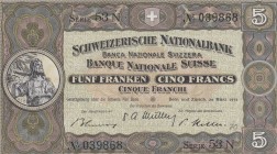 Switzerland, 5 Franken, 1952, UNC, p11p
Serial Number: 53N 039868
Estimate: 50-100