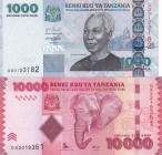 Tanzania, 1.000-10.000 Shilligs, 2003/2015, UNC, p36a; p44b, (Total 2 banknotes)
Serial Number: DU0123182, GX2219351
Estimate: 15-30