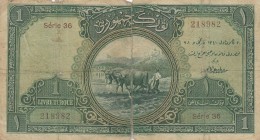Turkey, 1 Livre, 1927, POOR, p119, 1. Emission
Restored. combined in the middle.
There are openings.
Serial Number: 36 218982
Estimate: 75-150