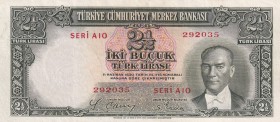 Turkey, 2 1/2 Lira, 1939, XF, p126, 2. Emission
There is a slight correction.
Serial Number: A10 292035
Estimate: 300-600