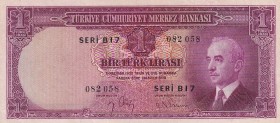 Turkey, 1 Lira, 1942, UNC, p135, 2. Emission
İsmet İnönü Portrait
There is a counting trace.
Serial Number: B17 082058
Estimate: 750-1500