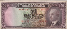 Turkey, 50 Kurush, UNC, p133, 2. Emission
İsmet İnönü portrait
There is yellowing on the border.
Serial Number: A9 292433
Estimate: 50-100