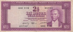 Turkey, 2 1/2 Lira, 1955, FINE(+), p151, 5. Emission
Serial Number: S18 25735
Estimate: 20-40