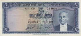 Turkey, 5 Lira, 1952, XF, p154, 5. Emission
Natural
Serial Number: C17 248004
Estimate: 100-200