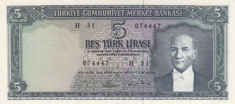 Turkey, 5 Lira, 1965, AUNC, p174a, 5. Emission
5 Radar
Pressed
Serial Number:...