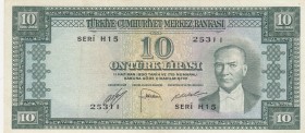 Turkey, 10 Lira, 1952, VF(+), p156, 5. Emission
Pressed
Serial Number: H15 25311
Estimate: 100-200