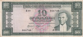 Turkey, 10 Lira, 1960, VF, p159, 5. Emission
Pressed
Serial Number: Z35 066740
Estimate: 20-40