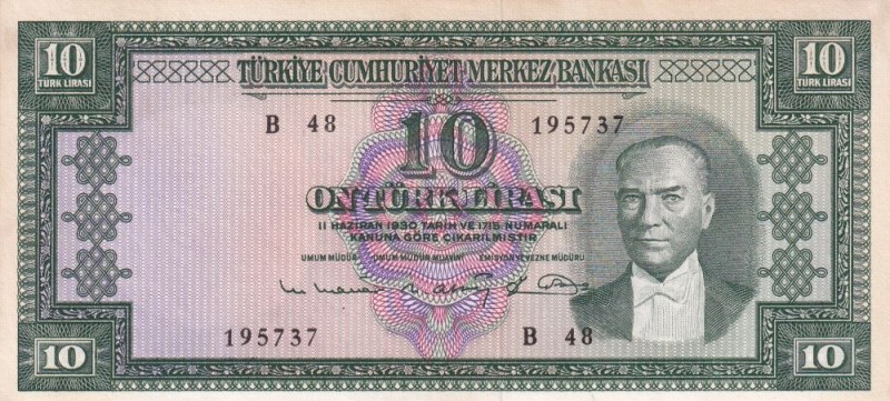 Turkey, 10 Lira, 1963, UNC, p161, 5. Emission
There is yellowing on the border....