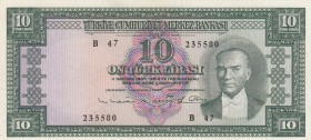 Turkey, 10 Lira, 1963, XF, p161, 5. Emission
Pressed
Serial Number: B47 235580
Estimate: 30-60