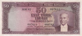 Turkey, 50 Lira, 1956, XF(-), p164, 5. Emission
Pressed
Serial Number: R2 097611
Estimate: 300-600