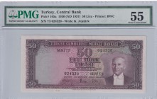 Turkey, 50 Lira, 1957, AUNC, p165, 5. Emission
PMG 55
Serial Number: T5 024320
Estimate: 750-1500