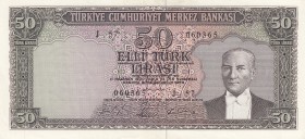 Turkey, 50 Lira, 1964, XF(+), p175a, 5. Emission
Natural
Serial Number: J57 060365
Estimate: 75-150