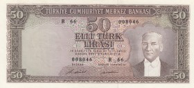 Turkey, 50 Lira, 1971, UNC, p187A, 5. Emission
Mustafa Kemal Atatürk Portrait
Serial Number: R66 008046
Estimate: 125-250