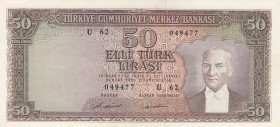 Turkey, 50 Lira, 1971, AUNC, p187A, 5. Emission
Natural
Serial Number: U62 049477
Estimate: 40-80